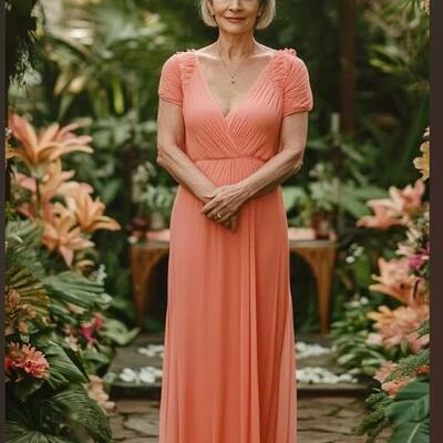 Elegant a line coral mother of bride/ groom dress evening formal dress prom dress