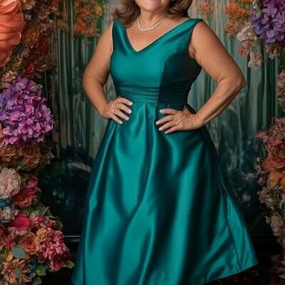 Elegant a line blue tea-length mother of bride/ groom dress evening formal dress prom dress