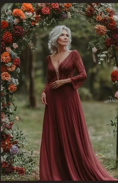 Elegant Wine Red Burgundy Long Sleeve Mother of Bride/ Groom Dress Evening Formal Dress Prom Dress