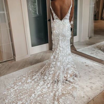 Sexy mermaid wedding dress, backless lace bridal dress wedding gown