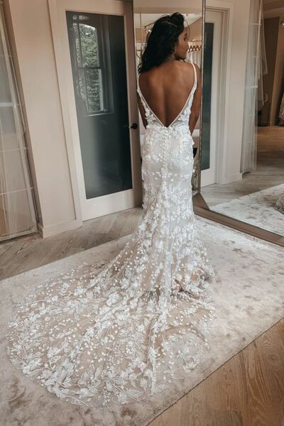 Sexy Mermaid Wedding Dress, Backless Lace Bridal Dress Wedding Gown