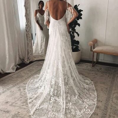 Sexy a-line wedding dress, backless lace bridal dress wedding gown - Thumbnail 1