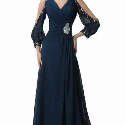 Navy blue a  line mother of bride/ groom dress evening formal dress prom dress