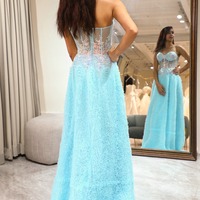 Light Blue Sheath Long Corset Evening Dress,Prom Dress ,PD231349 - Thumbnail 1