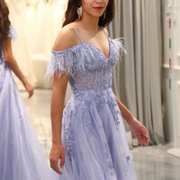 A Line Lilac Prom Dress Long Corset Evening Dress With Appliques ,PD231350 - Thumbnail 1