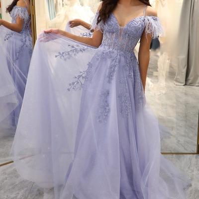 A line lilac prom dress long corset evening dress with appliques ,pd231350