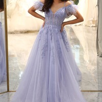 A Line Lilac Prom Dress Long Corset Evening Dress With Appliques ,PD231350 - Thumbnail 2