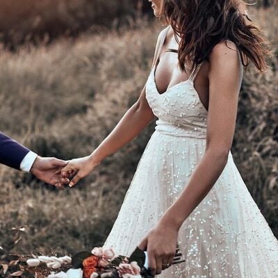 Boho wedding dress, backless lace bridal dress wedding gown