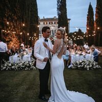 Sheath V-neck Wedding Dress, Satin Backless Lace Bridal Dress Wedding Gown - Thumbnail 1