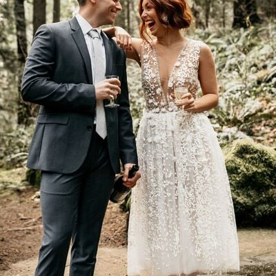 Midi lace wedding dress, short bridal dress wedding gown - Thumbnail 1