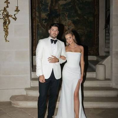 Elegant chic wedding dress, sheath side split bridal dress wedding gown