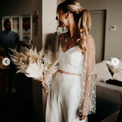  elegant chic wedding pantssuit, sheath side split bridal pantssuit