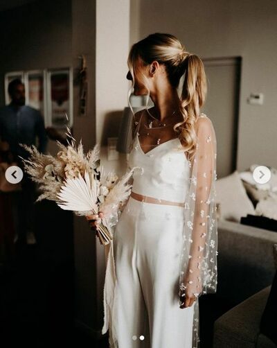  Elegant Chic Wedding Pantssuit, Sheath Side Split Bridal Pantssuit