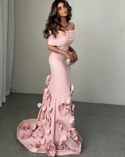 Elegant Pink Sheath Handmade Flowers Prom Dress Formal Dress Evening Gowns