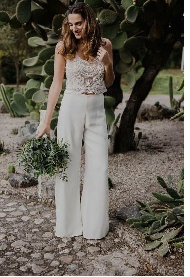 Elegant Chic Wedding Pantsuit, Sheath Side Split Bridal Pantsuit