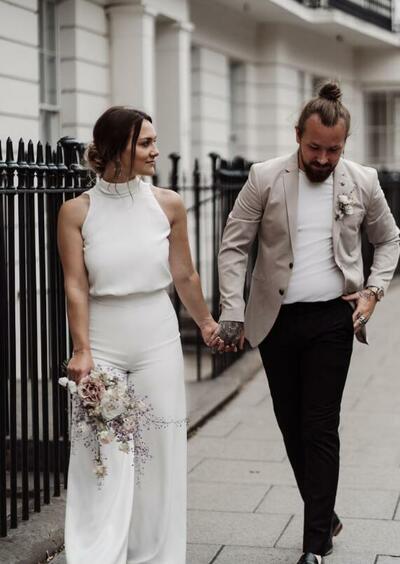 Elegant Chic Wedding Pantsuit, Sheath Side Split Bridal Pantsuit