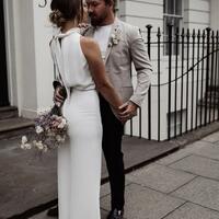 Elegant Chic Wedding Pantsuit, Sheath Side Split Bridal Pantsuit - Thumbnail 1