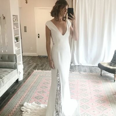 Elegant chic wedding pantsuit, sheath bridal pantsuit