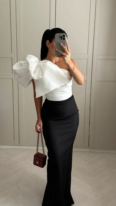 Elegant Black and White Sheath One Shoulder Prom Dress Evening Formal Gowns