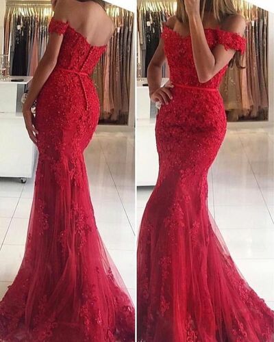 Elegant Red Sheath Lace Appliques Prom Dress Evening Formal Gowns
