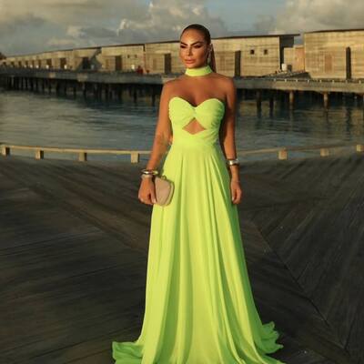 Elegant yellow a line prom dress formal dress evening gowns - Thumbnail 3