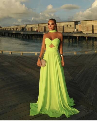 Elegant Yellow A Line Prom Dress Formal Dress Evening Gowns
