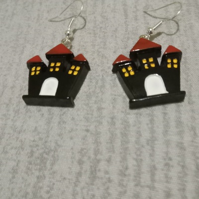 Scary haunted house earrings 