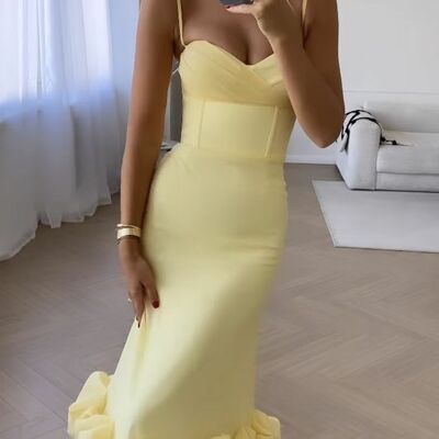 Elegant  light yellow sheath prom dress formal dress evening gowns