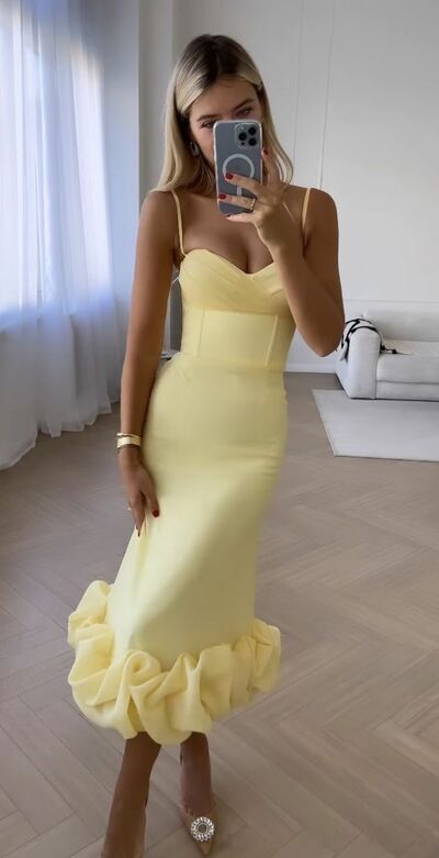 Elegant  Light Yellow Sheath Prom Dress Formal Dress Evening Gowns