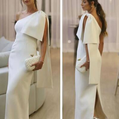 Elegant white sheath one shoulder prom dress evening formal gowns