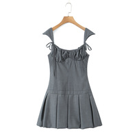 Casual bow tie waist bag shoulder flower bud skirt dress - Thumbnail 2