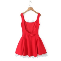 Sexy Large Square Neck Backless Lace Edge Waist A-Line Vest Dress - Thumbnail 1