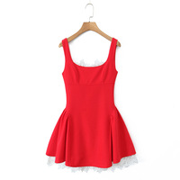 Sexy Large Square Neck Backless Lace Edge Waist A-Line Vest Dress - Thumbnail 2