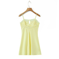 Casual solid color handmade beaded lace stitching suspender dress - Thumbnail 1