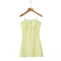Casual solid color handmade beaded lace stitching suspender dress - Thumbnail 2