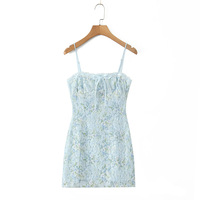 Sweet and fresh lace printed tube top dress with suspenders - Thumbnail 6