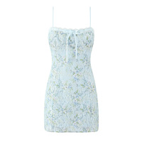 Sweet and fresh lace printed tube top dress with suspenders - Thumbnail 4