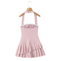 Sexy Slim Halter Neck Double Layer Pleated Miniskirt Dress - Thumbnail 1