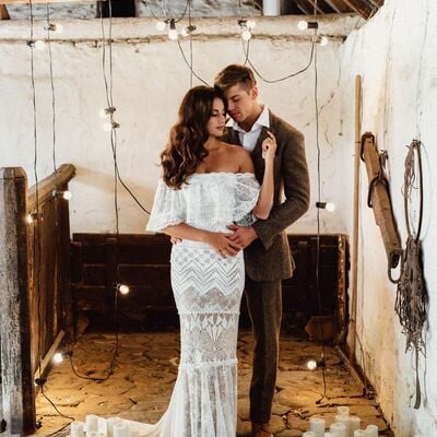 Country lace wedding dress, mermaid bridal dress wedding gown