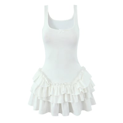 Sexy u-neck collarbone exposed sleeveless tutu dress