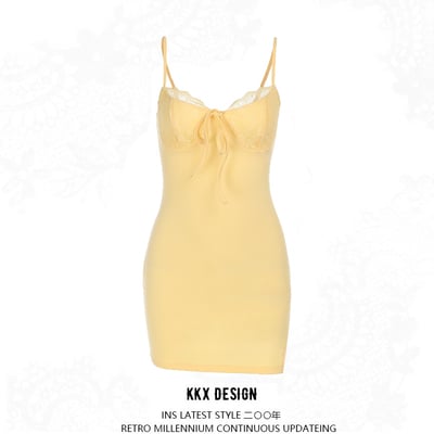 Sling lace trim slim slit hottie dress