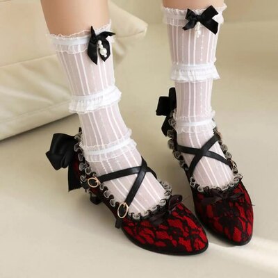 Victorian cosplay lacy heeled shoes