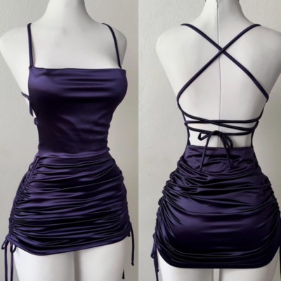 Sexy dark grape mini short homecoming dresses  - Thumbnail 1