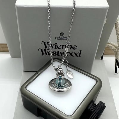 Vivienne westwood 2025 glacier blue saturn necklace | high version medium stereo planet pendant