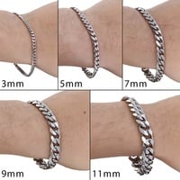 Men’s Stainless Steel Cuban Link Bracelet – 3-11mm Black, Gold, Silver Curb Chain | Unisex Jewelry - Thumbnail 1