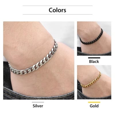 Men’s Stainless Steel Cuban Link Bracelet – 3-11mm Black, Gold, Silver Curb Chain | Unisex Jewelry