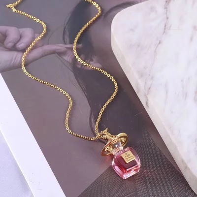 Vivienne westwood 2025 saturn necklace | light luxury niche design | stereo perfume bottle chain pendant