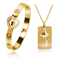 Uloveido Stainless Steel Lock and Key Necklace & Bracelet Set | Matching Couples Jewelry for Men & Women - Thumbnail 1
