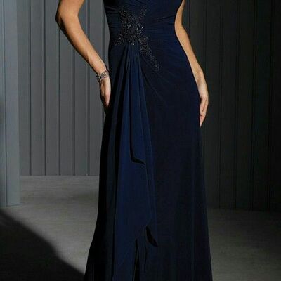 Elegant sheath navy blue mother of bride/ groom dress evening formal dress prom dress