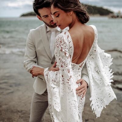 Sheath lace wedding dress, long sleeves bridal dress wedding gown